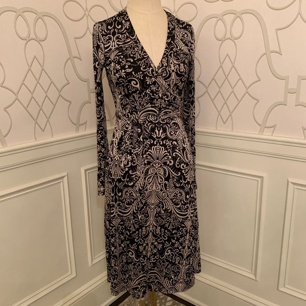 INC Black & White DVF Style Wrap Knee Length Dress